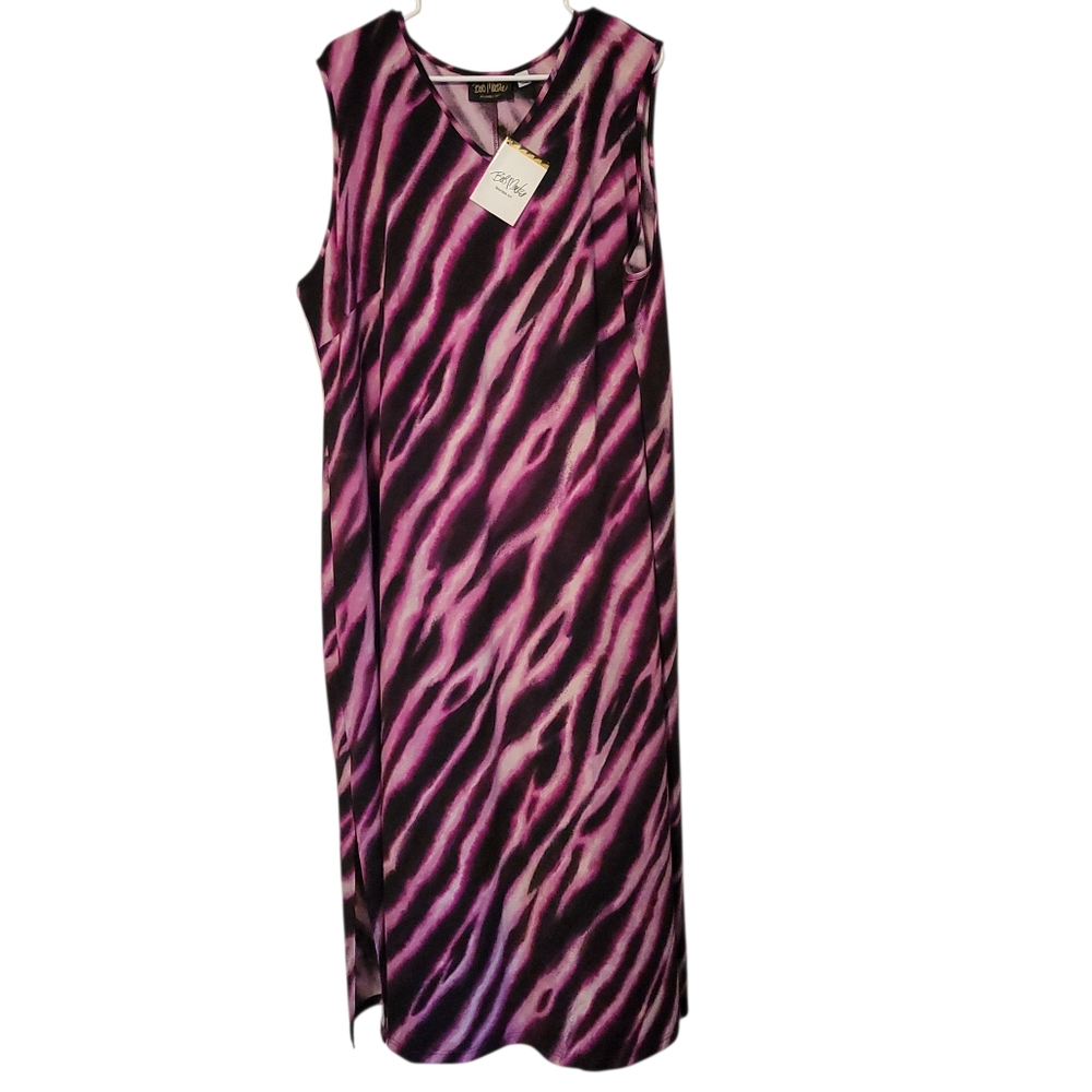 NWT Bob Mackie Wearable Art Pink/ Black Animal Print Sleeveless Dress, Size 2X - Picture 2 of 9